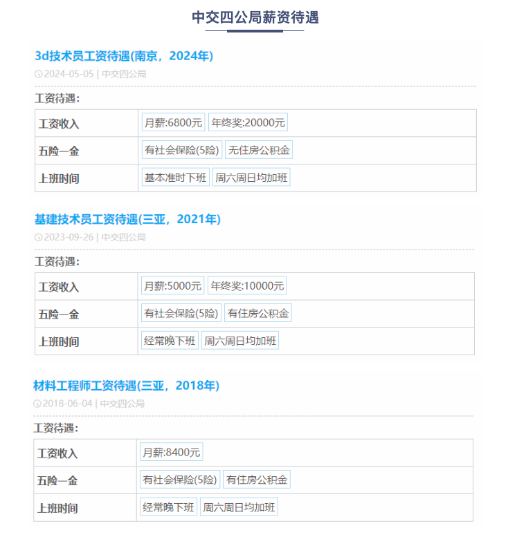 中交四局工資